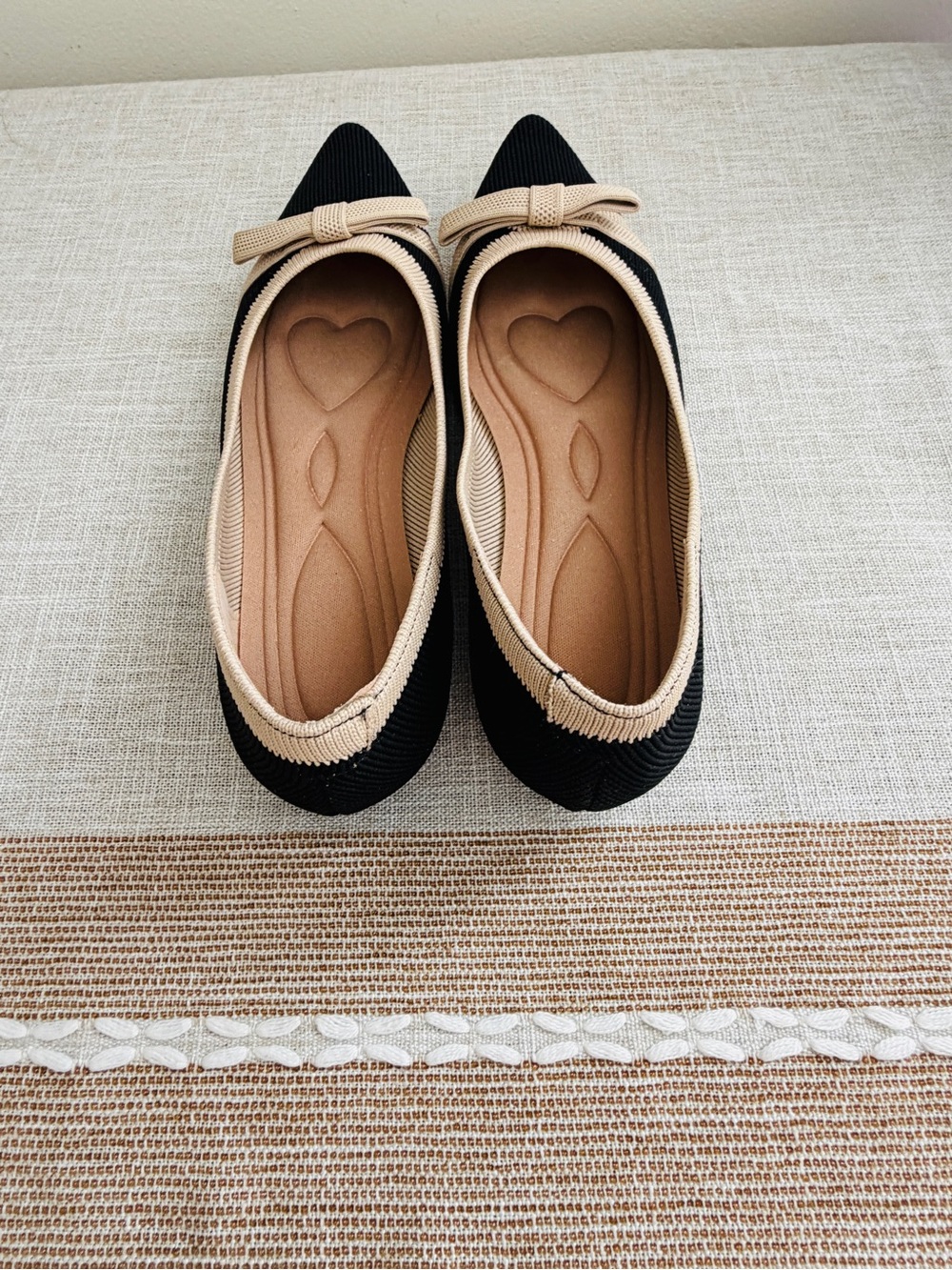 Classic Pointed Toe Ballet Flats in Black and Beige - Picture 5 of 9
